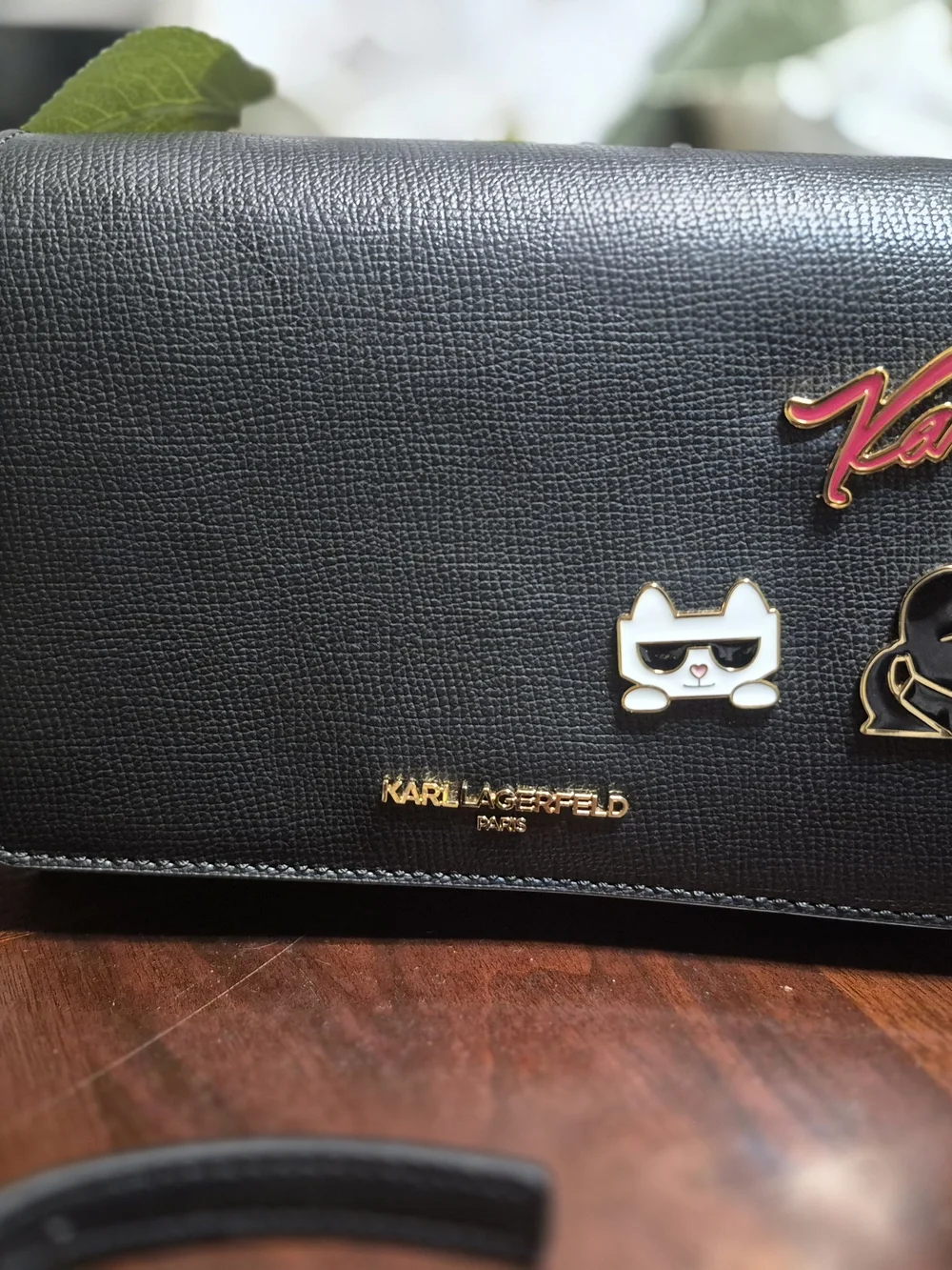 Karl Lagerfeld Black Leather Crossbody bag with Enamel Charms
